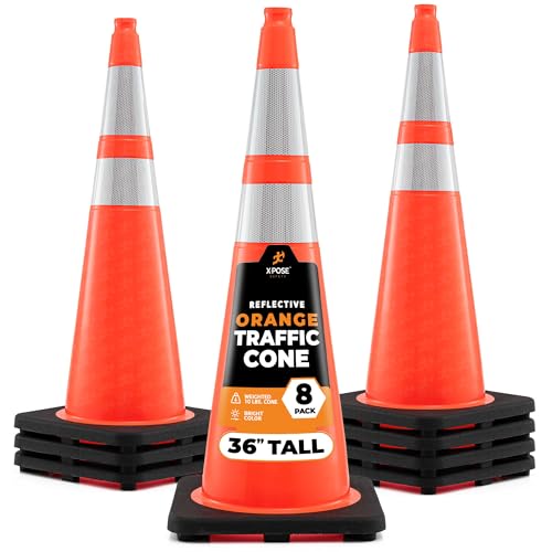 Image of Xpose Safety 36 Inch Orange Traffic Cones with 6 inch & 4 inch Collars, 8-Pack
