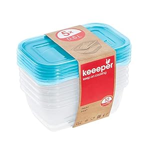 keeeper Vershoudbakjes, 5-delige set, 5 x 0,5 l, 15,5 x 10,5 x 6 cm, Fredo Fresh, doorzichting blauw