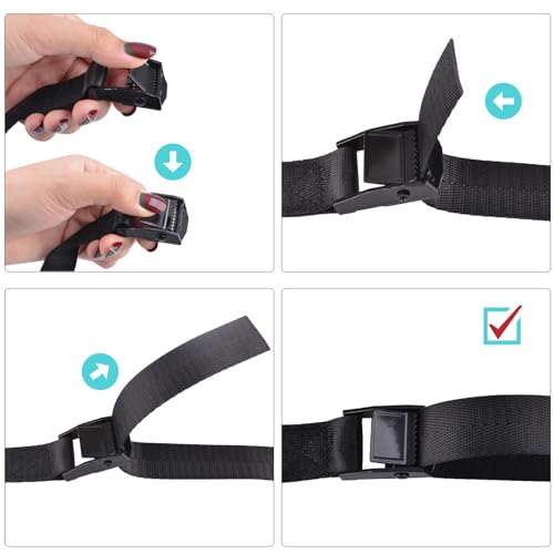 Azarxis Lashing Straps Ratchet Tie Down Secure Cinch Strap Adjustable Cam Buckles Belts Heavy Duty up to 441 lbs Capacity for Motorcycle Cargo Kayak Boat Canoe Truck Trailer (Black - Image 4