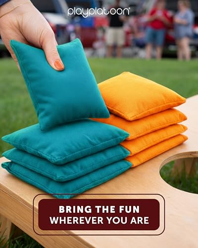 Image of Play Platoon Cornhole Bags Weather Resistant- Set of 8 Regulation Bean Bags for Tossing- Official Professional Size & Weight Corn Hole Bags Two Color All Weather Cornhole Beans Bag Set with Tote Bag
