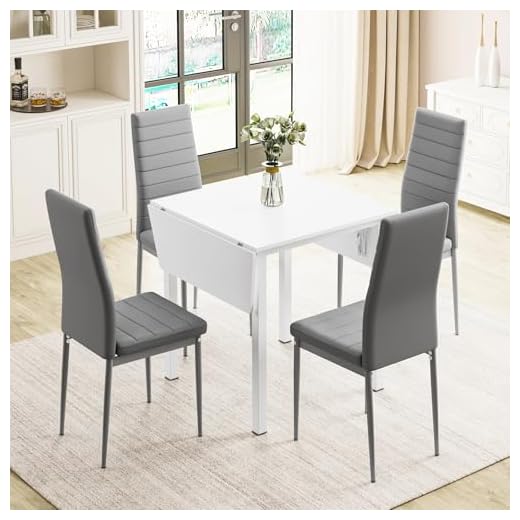 JEFFORDOUTLET Dining Table and Set of 4 Chairs, Drop Leaf Kitchen Table With Grey PU Leather High Back Chair 25 JEFFORDOUTLET Dining Table and Set of 4 Chairs, Drop Leaf Kitchen Table With Grey PU Leather High Back Chair