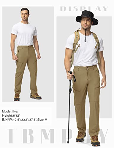 Tbmpoy Men's Lightweight Hiking Fishing Pants 5 Zip Pockets Stretch Athletic Cargo Pant Outdoor Work Camping Travel Khaki 38 #TOP6