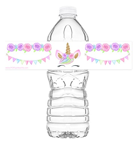 POP parties Magical Unicorn Bottle Labels - Set of 20 Waterproof Bottle Labels - Unicorn Party Supplies - Unicorn Party Decorations - Lashes