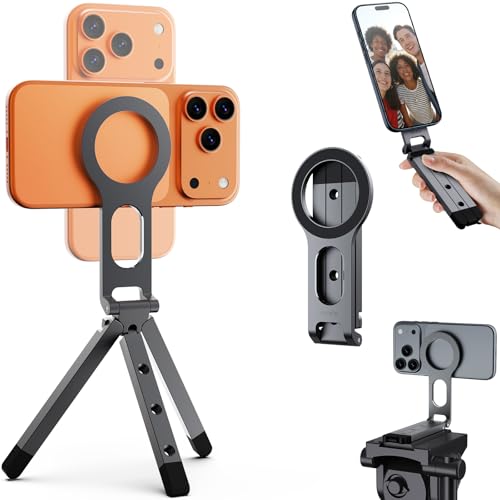 SODI Magnetic Phone Tripod Stand for iPhone - Strong Magnet Foldable Cell Phone Stand for Vlog Gym Travel Essentials Mini Tripod Phone Stand Compatible with iPhone 17 16 15 14 13 12 Series