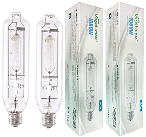 Vegelumax MH 1000W Metal Halide HID Grow Light Bulb Lamp High PAR Enhanced Blue and Violet Spectrums for Horticulture Indoor Plants,CCT 6000K,92,000 Lumens,Great for Commercial Applications,2 Pack