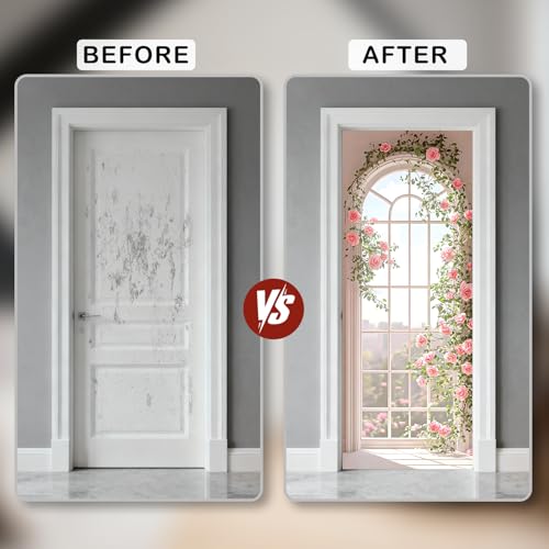 Image of Nuxovilar Rose Arch Door Stickers Peel Stick PVC 30.3x78.7 in | Door Stickers Wall Decals Peel Stick Cover Vinyl Art Poster Bedroom Living Room Indoor Home (Rose Arch)