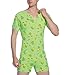 Landofgenie Men's Short Sleeve Romper Crotch Shirt Bodysuit One Piece Pajamas Dinosaur Print Green XL