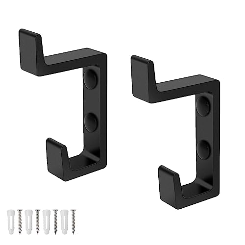 GEBAUM 2 Piezas Ganchos para Toallas Montaje en Pared, Ganchos Dobles Gancho de Aluminio Espacial, Acabado Negro mate Para Baño, Cocina, Pasillo