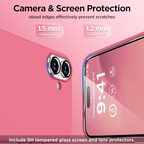 Image of Magnetic for iPhone 16 Case, Compatible with Magsafe, Suction Cup Phone Mount, [2 Screen Protectors][Camera Lens Protector] Silicone Shockproof Protective Slim Phone Cover 6.1 inch, Camellia Red