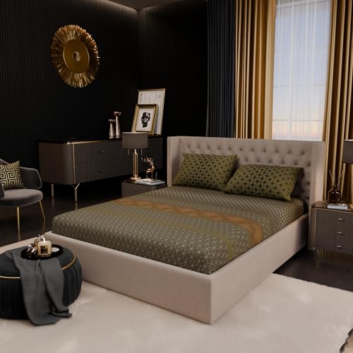 Image of Stoa Paris 100% Bamboo Cotton King Size Fitted Bedsheet with 2 Pillow Covers, 200TC Printed Bed Set, Breathable, All-Season Comfort, Home Decor, Imperial Grandeur - Garden Grove (182cmx198cm+30cm)