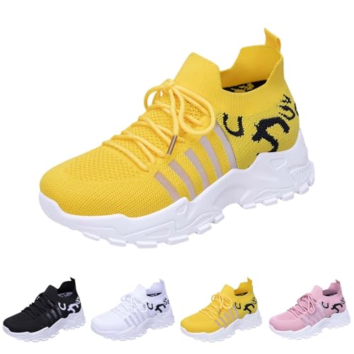 Generisch Scarpe Sportive Traspiranti da Donna, Sneakers Leggere, Scarpe da Corsa, da Tennis, da Jogging, da Tempo Libero, per l'allenamento in Palestra, giallo., 36 EU
