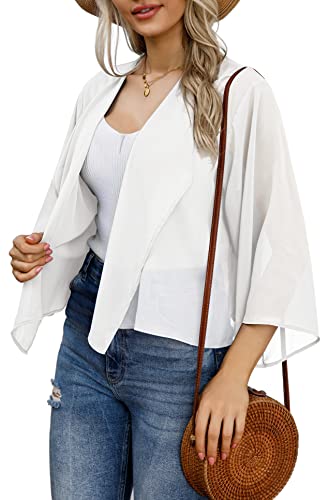 Womens Summer Tops Casual Short Sleeve Kimono Beach Cover Ups Duster Cardigans (White,3Xl) #TOP1