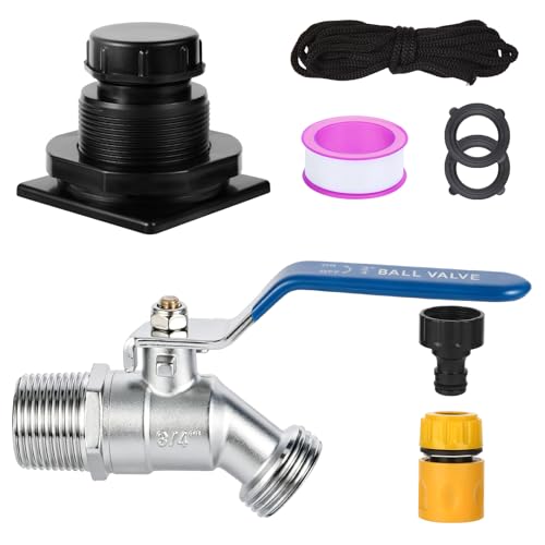 Image of Stock Tank Drain Plug Kit for rubbermaid Stock Tank Drain Plug（for rubbermaid Commercial50 70 100 150 300 Gallon Stock Tanks） with 3 /4 inch NPT x3 /4 inch GHT Stainless Steel Faucet Garden Hose Connector
