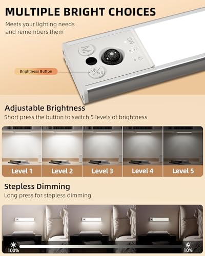 Image of EZVALO 10inch Under Cabinet Lighting, 2 Pack 2400mAh Rechargeable Wireless Motion Sensor Lights Indoor, Dimmable Magnetic Closet Lights, Under Counter Lights for Kitchen, Pantry, Stairs