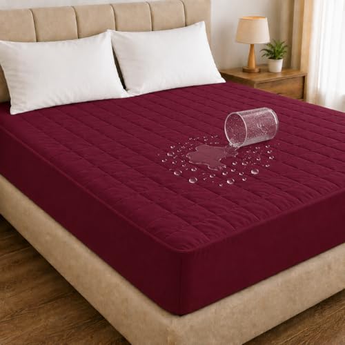 Image of RESTIFY 100% Waterproof Quilted Queen Size Mattress Protector 72x60 Inch 6x5 Ft Fits Upto 10 Inch Mattress | Premium Cotton Breathable Bed Protector | Mattress Cover for Double Bed |Wine