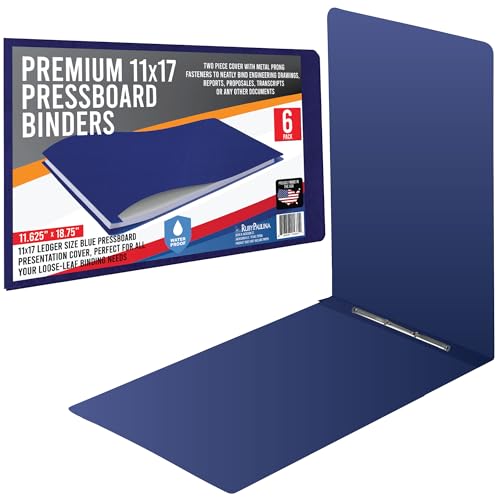 11x17 Report Cover Pressboard Binder Poly Panels Includes Fold-Over Metal Fasteners Blue Package of 6