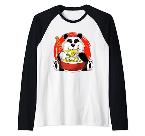 Panda pandas amant ramen nouilles anime drôle panda kawaii Manche Raglan