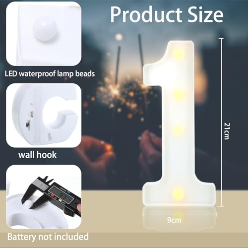 Image of 8.66 inch Light Up Marquee Numbers for Party Decor, Acrylic LED Marquee Signs Battery Operated for Birthday Wedding Anniversary Celebration (Digit 1, White)