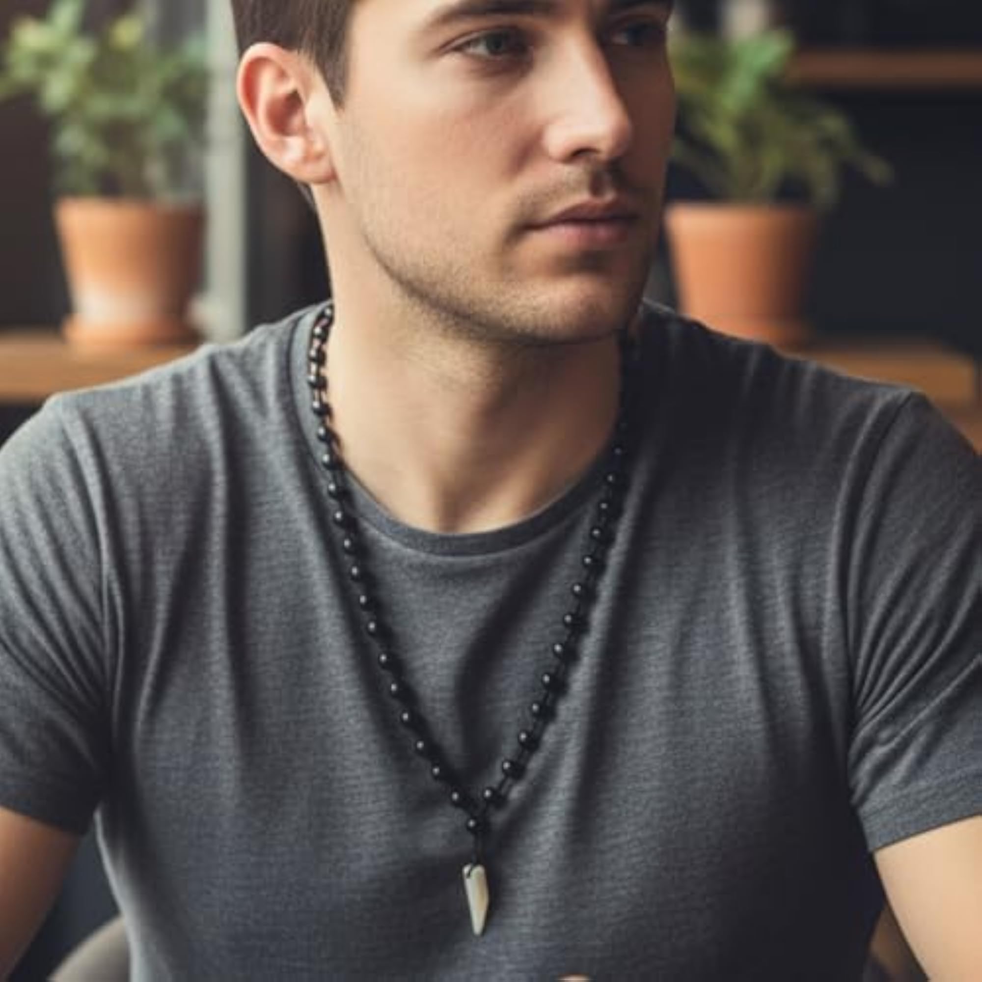 Men's Natural Crystal Pendant with Leather Rope Necklace