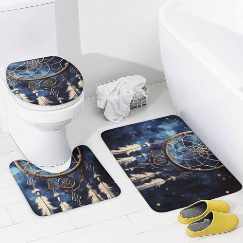 Rideau de douche 4 pièces attrape-rêves avec tapis de bain blanc - 5