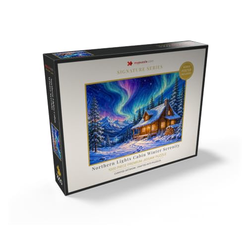 MyPuzzle Northern Lights Cabin Winter Serenity - Rompecabezas premium de 1000 piezas para adultos miniatura 2