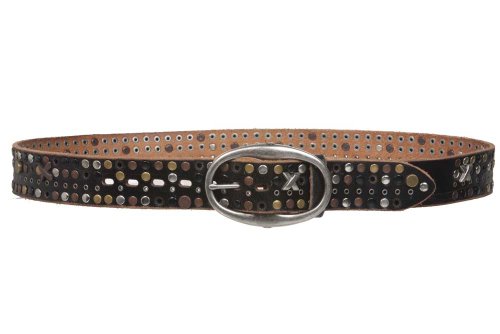 Snap on Beveled edged Vintage Top Grain Cowhide Studded Leather Belt, Black | 38