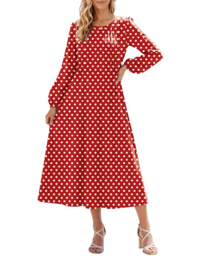 Image of Zeagoo Fall Dresses for Women Long Sleeve Midi Dress Casual A Line Dresses 2026 Pleated Flare Dress with Pockets