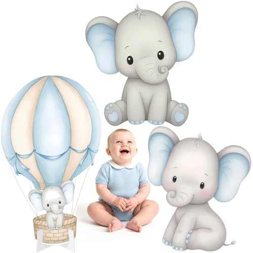 BrightRow 3 Pcs Elephant Baby Shower Birthday Decorations Large Cutouts Gender Reveal Sign 1st Birthday Party Elephant Centerpieces for Baby Shower Party Supplies Photo Booth Props Backdrops Decor