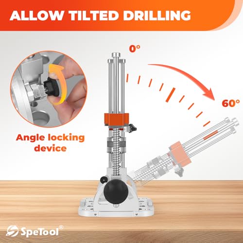 Image of SpeTool Portable Drill Guide with Liner Ball Bearings Guide Poles, Portable Drill Press for Hand Drill Adjustable from 0-60, 1 /2 inch Chuck Multi Angle Drill Guide for Straight Holes, S04001