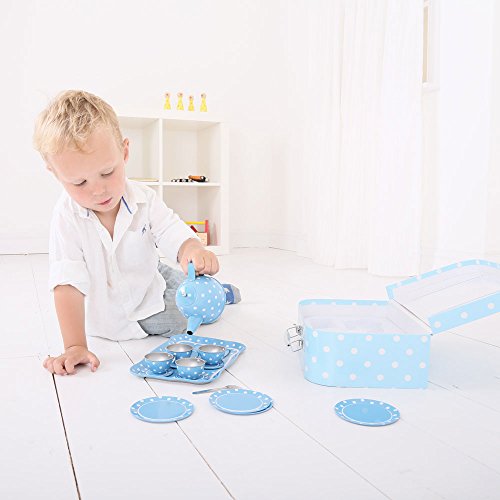 Bigjigs Toys Blau-weiß gepunktetes Teeservice – Bild 5