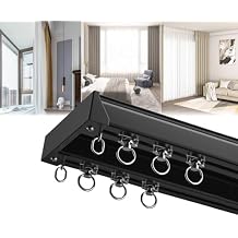 Solid Sturdy Double Row Ceiling Curtain Track 1-7M, /Wall Mounted For Living Room Bedroom Room Divider Privacy Drapes Ceiling - Easy Install, Glide Smooth, Silent, For Heavy CurtainsBlack,2m