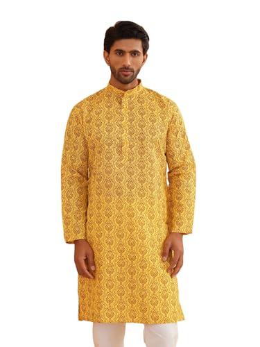 Image of SOJANYA Men's Cotton Blend Kurta with Ethnic Motifs Print