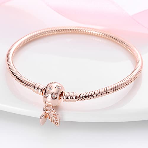 Image of 925 Sterling Silver Snake Chain Bracelets Fit Pandora Charms,Heart Clasp Bracelets Perfect For Any Glamour Gift for Women with 5 A Cubic Zirconia