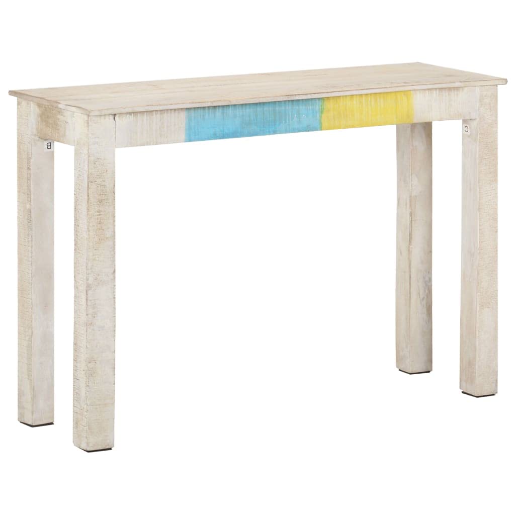 Tavolo consolle bianco in legno di mango grezzo, 115 x 35 x 77 cm, tavolino con ripiano e spazio per soggiorno, corridoio, ufficio, camera da letto, tavolino da caffè stabile con supporto a
