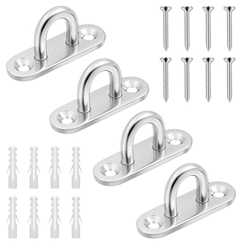 EUIOOVM 4 placas de ojo de acero inoxidable para techo, soporte de carga pesada, soporte de hasta 400 kg, placa de ojo M8 con ojal, para colgar sacos de boxeo, columpio, soporte de pared, yoga, toldo