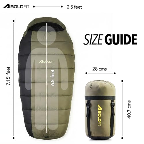 Image of Boldfit Sleeping Bag for Adults Soft Camping & Outdoor Travel Extreme Cold Water Resistant Sleep Bag for Men & Women Upto 6'5'' Ideal for Trekking Certified for Low Temperature Upto 10C - SleepMax