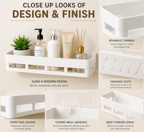 Image of Bathroom Organiser Without Drill Bathroom Shelves & Accessories Bathroom Organiser Self Adhesive Bathroom Shelf Bathroom Racks and Shelves Stand(Pack of 2)