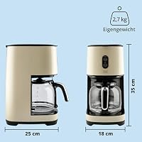 KHG Retro Filter-Kaffeemaschine KA-185 CE in creme aus Edelstahl/Kunststoff, Kapazität für 12 Tassen, 1,5 Liter Glaskanne mit Wasserstandsanzeige, Permanentfilter, Tropfstopp – Ansicht 3