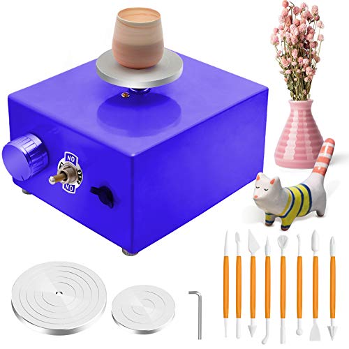 Mini Pottery Wheel, Pottery Wheel 6.5cm 10cm Turntable Mini Pottery Machine Electric Pottery Wheel DIY Clay Tool with Tray for Ceramic Work Ceramics Clay Art Craft (Blue)