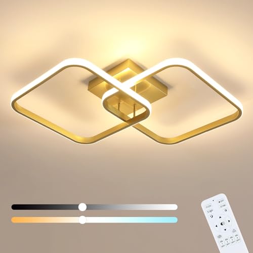 Mckalen Lámpara de Techo Regulable 50W 5625LM, Plafon LED Techo con Mando a Distancia, 3000K-6500K, Luz de Techo LED Salon Dorado para Salón Dormitorio Cocina, 64CM