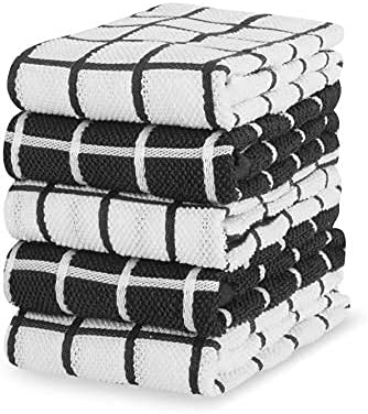 Amazon Brand Eono 100% Cotton Terry Tea Towels - Absorbent Restaurant Bar Glass Kitchen Cloths - 40 x 64 cm - Pack of 5 - Grey
