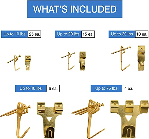 Image of Picture Hanging Kit Includes Hooks, Nails, Wire, Screw Eyes, Sawtooth Hooks for Wall Art Mounting, Heavy Duty, Hardwire, 260pcs