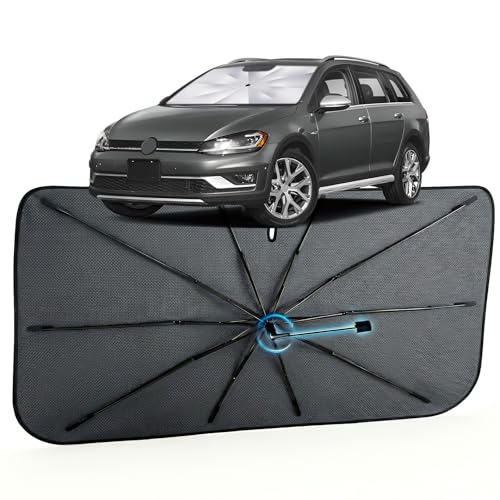 Image of Car Windshield Sun Shade for Volkswagen Golf Alltrack 2017-2020 -[Reflective Coated Fabric] Sunshade Umbrella for Front Window, Car Shades Sun Visor Keep Car Cool and Protects Interior, 1:1 Exact Fit
