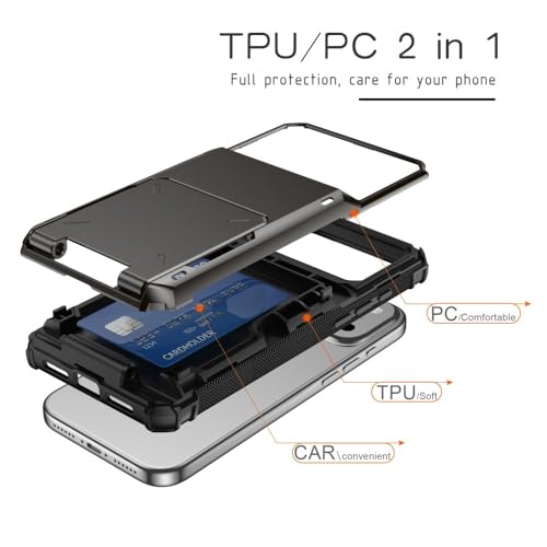 Étui portefeuille iPhone 14 Plus rigide silicone gris foncé - 6