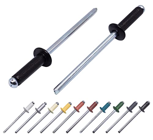 Lot de 80 pièces de rivets aveugles peints 4,0 x 14 mm, tête bombée, DIN 7337, rivet en aluminium et mandrin en acier, rivets pop (80, noir jet RAL 9005)