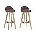 ZJF Stołki barowe - zestaw 2 krzeseł o wysokości z litego drewna - obrót o 360°, stołek kuchenny z lnianą poduszką i podnóżkiem z liny konopnej, do lady/restauracji (kolor: Brązowy, rozmiar: 63 cm)