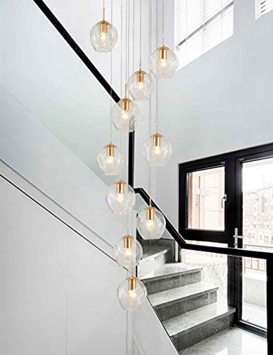 Chandelier grand salon suspendu 10 boules luminaire pour escalier et plafond haut