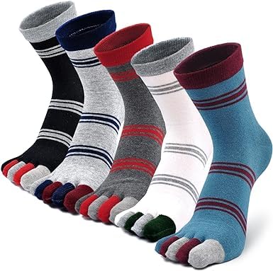 Sponsored Ad – Toe Socks, 5 Pairs Mens Five Finger Striped Sock, Running Athletic Cotton Ankle Sox, for Traditional Athletic, Casual or Dress Footwear, for Running, Hiking or Outdoor Training Exercise