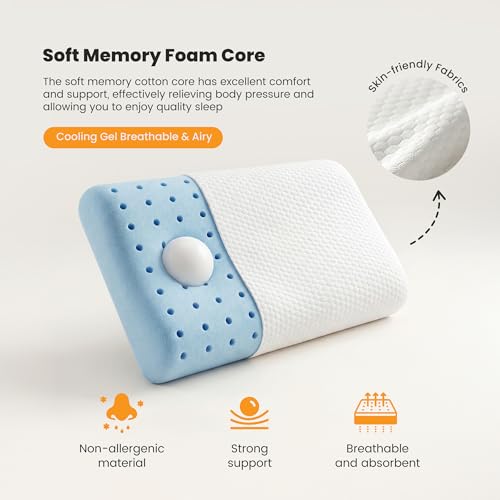 Image of OLIXIS Memory Foam Pillow for Sleeping, 2 Pack Queen Bed Pillows, Pressure Relieving Cervical Support, Adjustable Loft, Removable Washable Cover, Gel Cooling Mesh, for Back Side Stomach Sleepers,White