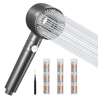 Blendura Soffione Doccia Anticalcare, Doccino per Doccia 5 Modalità di Spruzzo, Doccetta per Doccia Universale (G1/2) 3 Filtro, Grigio